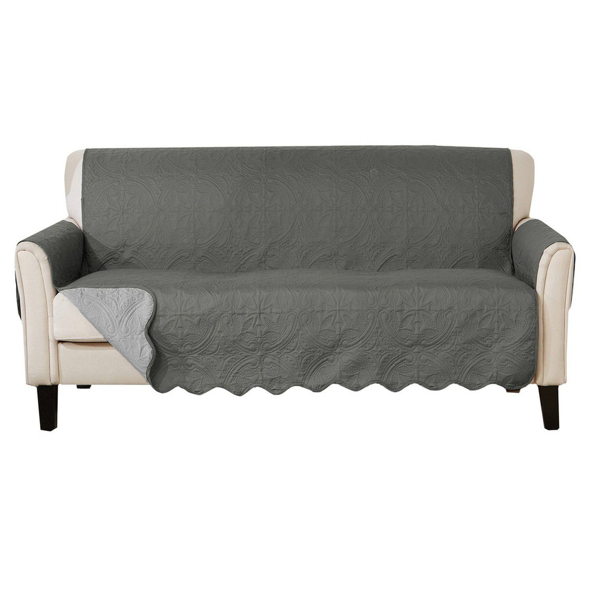 Embossed Medallion Sofa Cover - Sage Green Light Gray