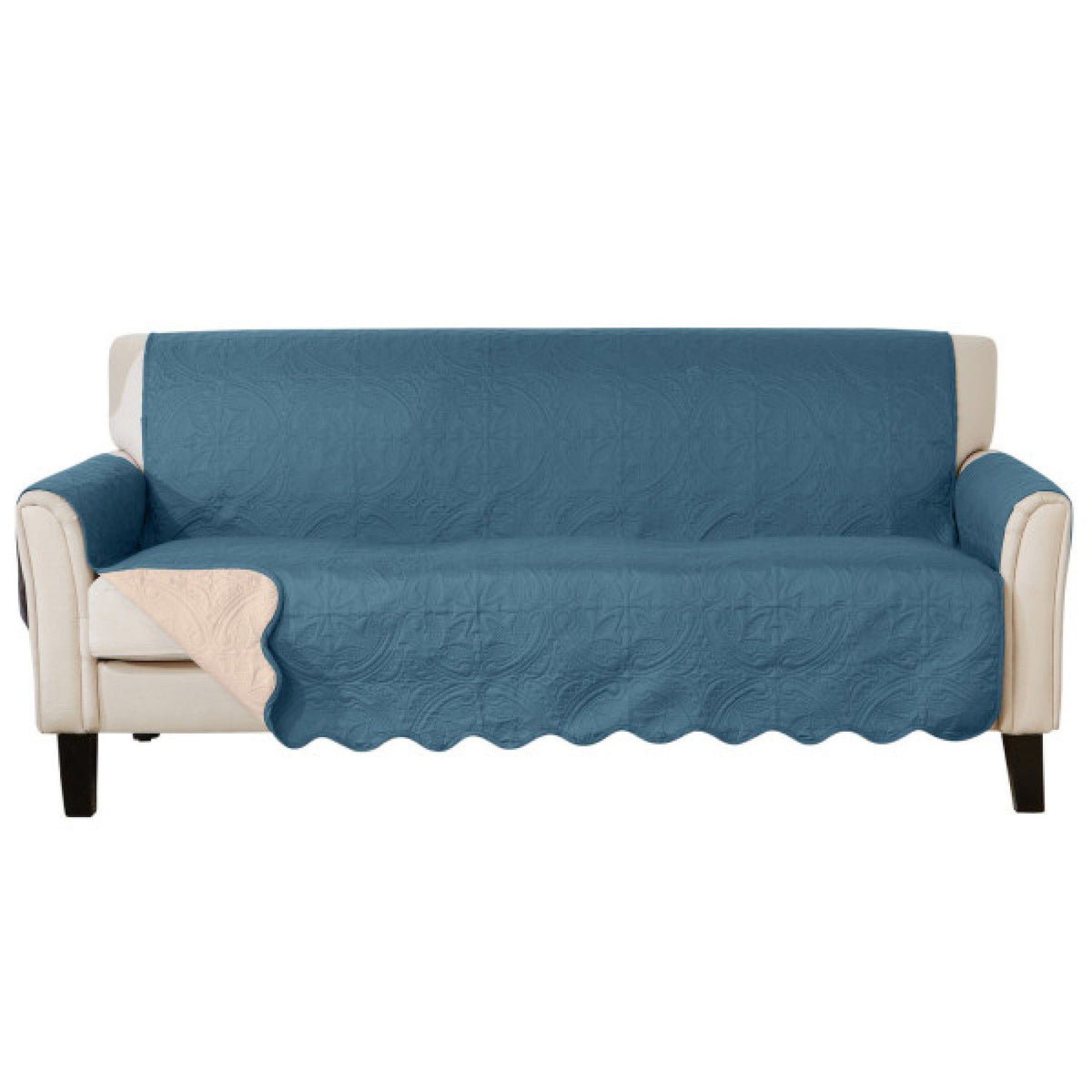 Embossed Medallion Sofa Cover - Smoke Blue Ivory