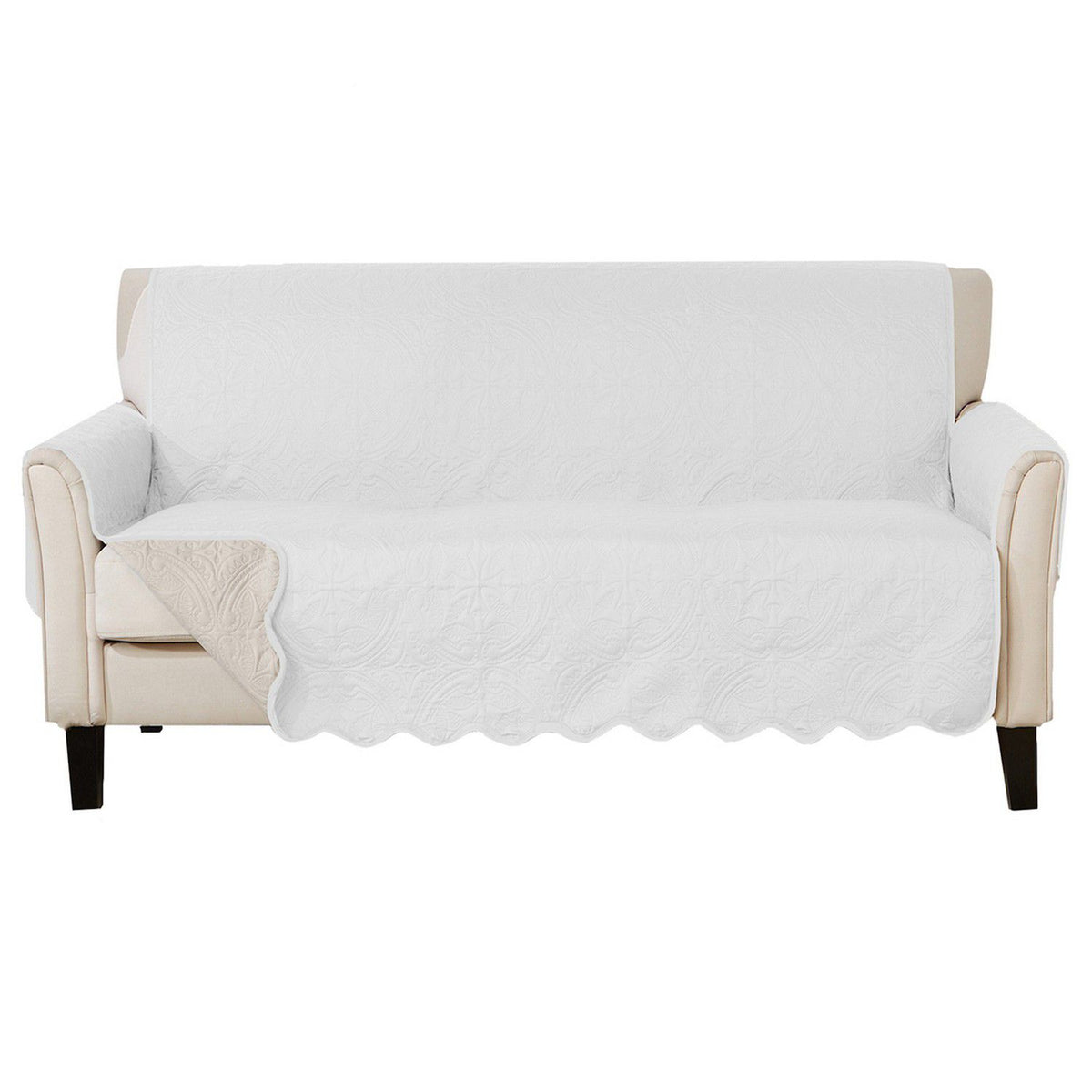 Embossed Medallion Sofa Cover - White