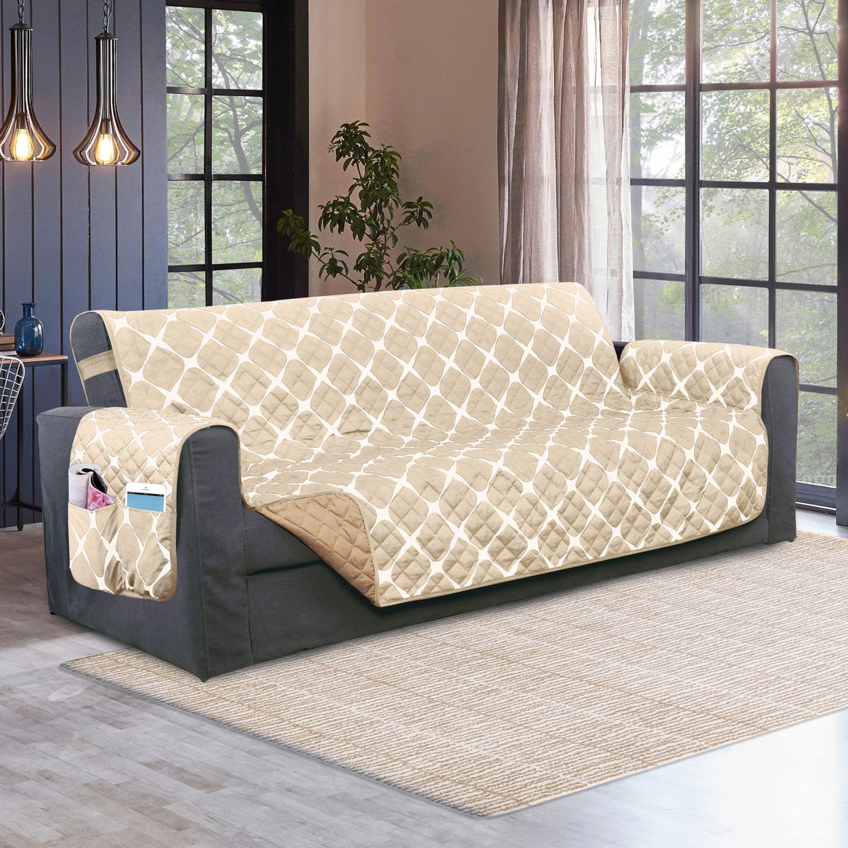 Reversible Quilted Furniture Protector - Beige Taupe