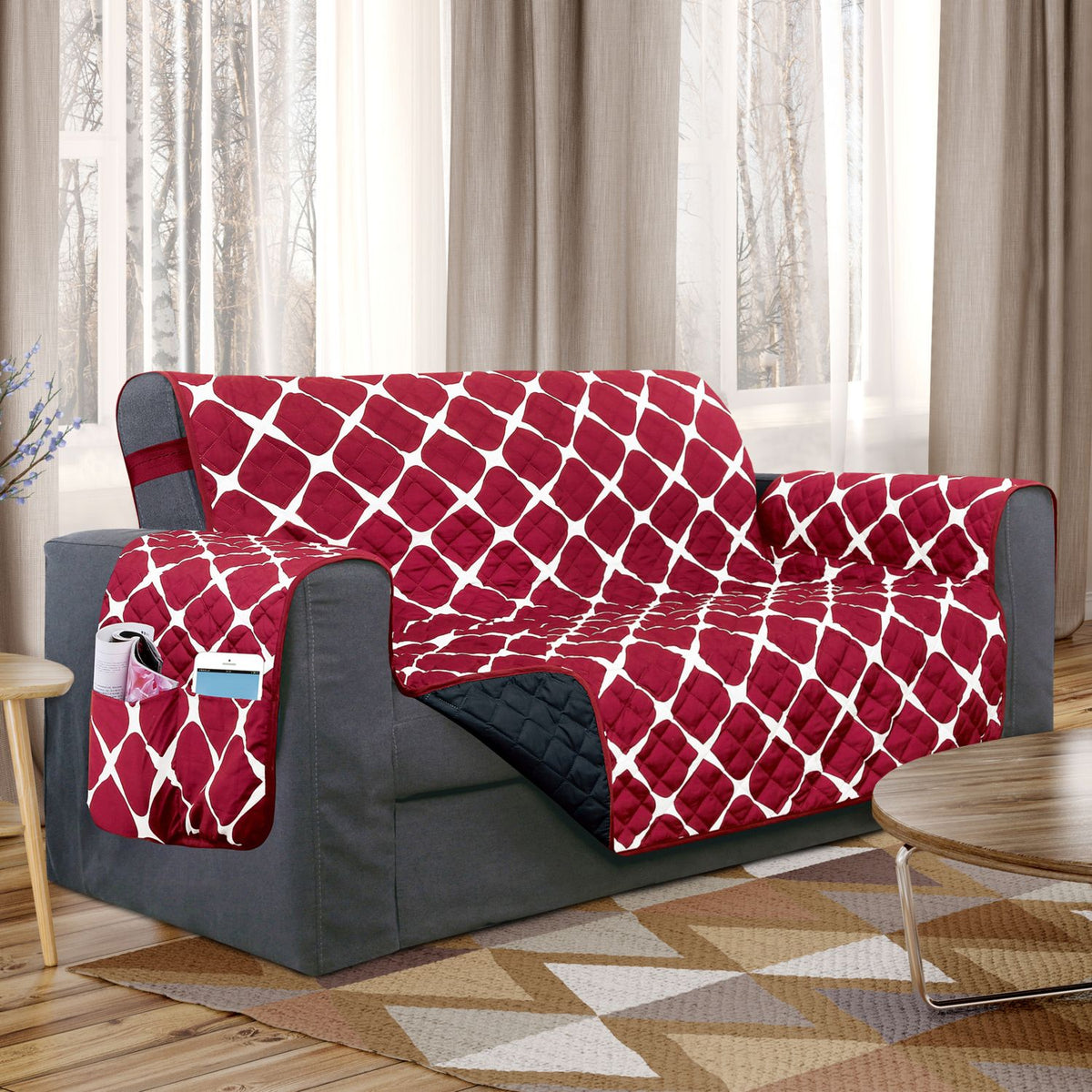 Reversible Quilted Furniture Protector - Burgundy Black