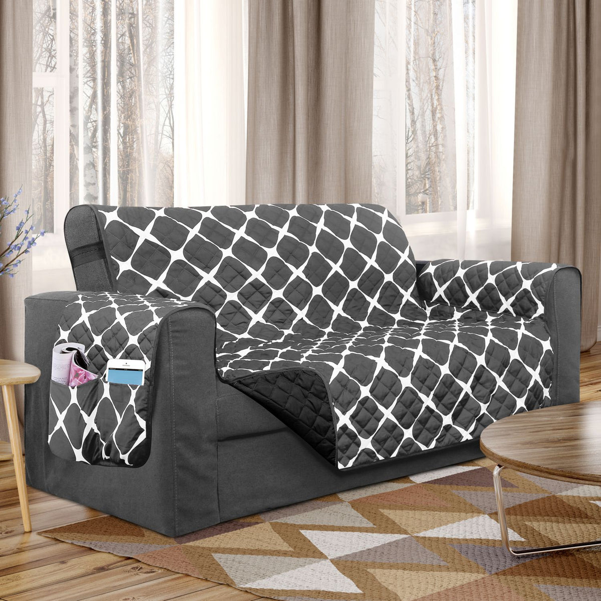 Reversible Quilted Furniture Protector - Gray Black