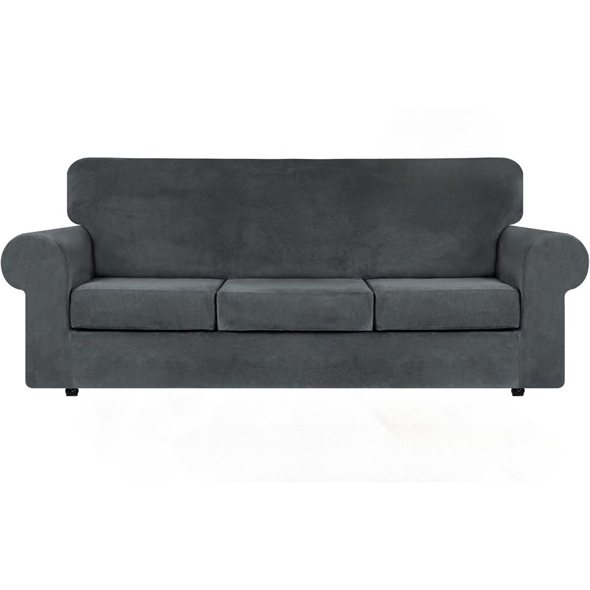 Ultra-Stretch 4-Piece Velvet Couch Cover - Dark Grey