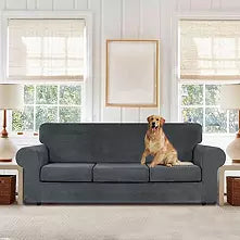 Ultra-Stretch 4-Piece Velvet Couch Cover - Dark Grey